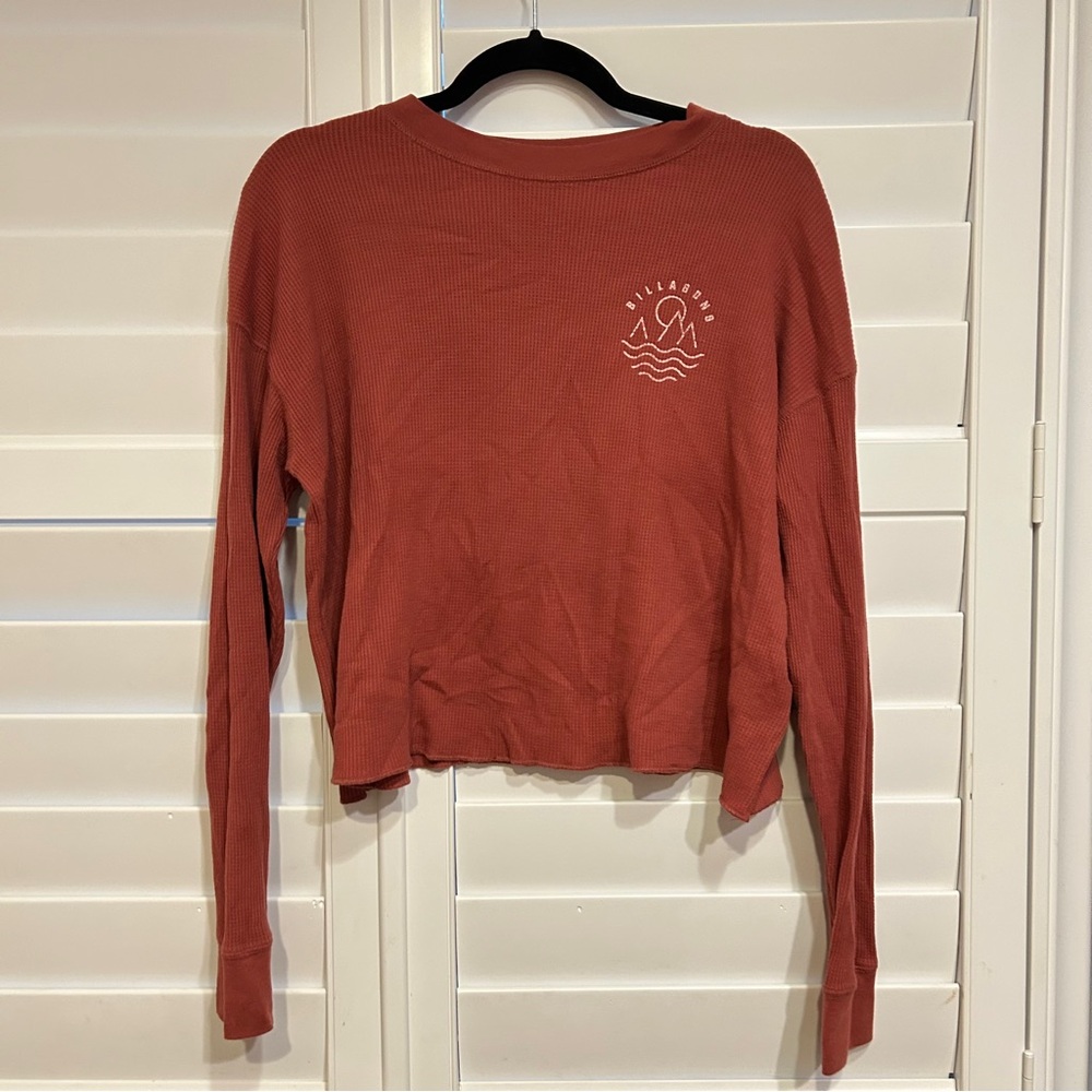 Billabong Thermal Graphic Print Long Sleeve Top Red Rust Size Large